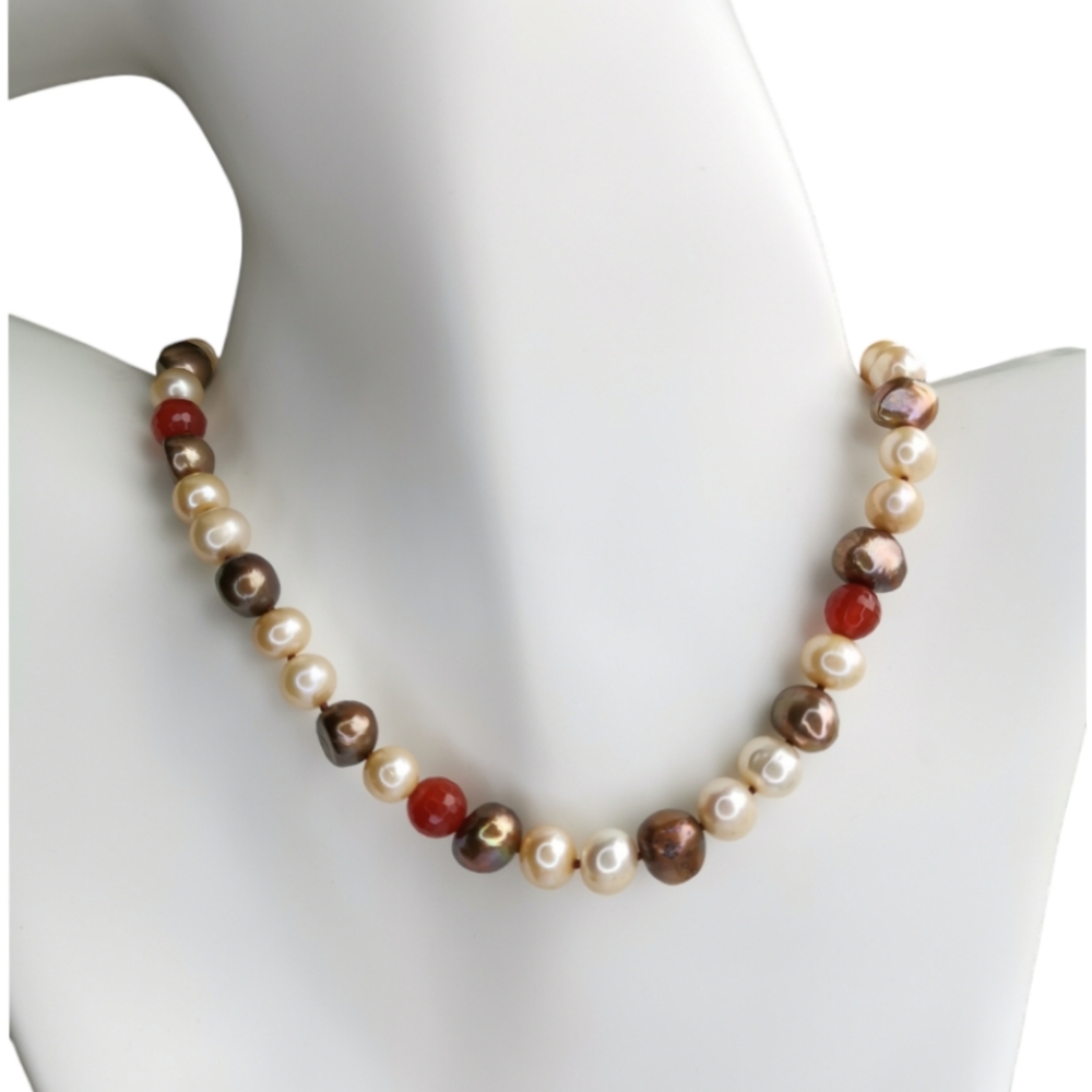 Freshwater pearl carnelian necklace